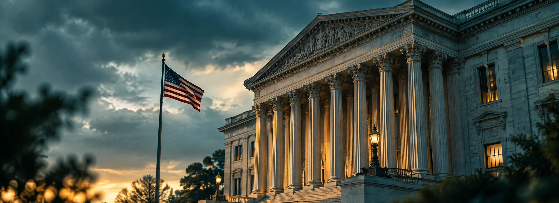 Neoclassical government building with an American flag, representing federal sector employment law