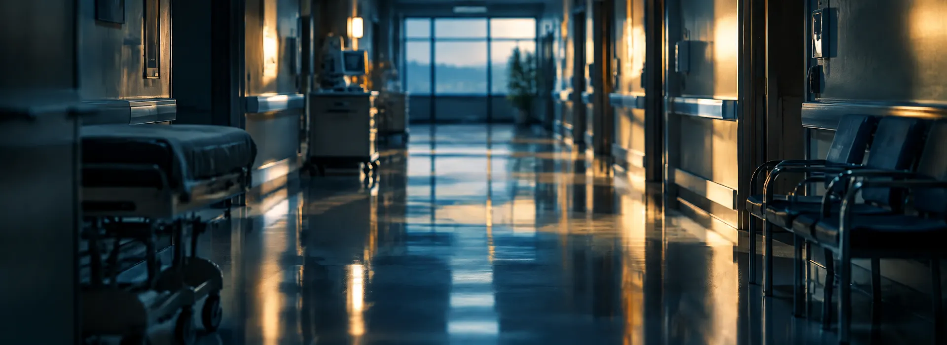 Quiet hospital corridor in soft light, representing Iowa and Illinois medical malpractice claims
