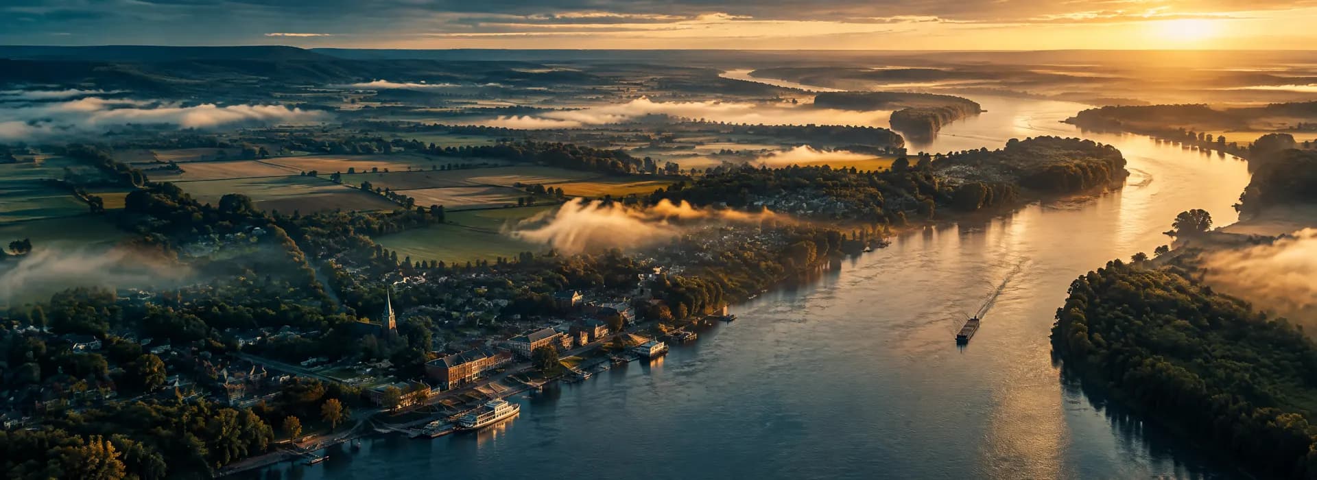 Mississippi River valley at dawn